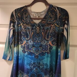 Vibrant Blue and Green Paisley Tunic